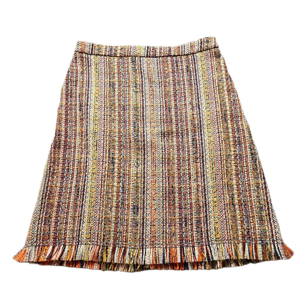 Maeve Anthropologie A-Line Mini Skirt Womens Size 10 Multi Striped Tweed Fringe
